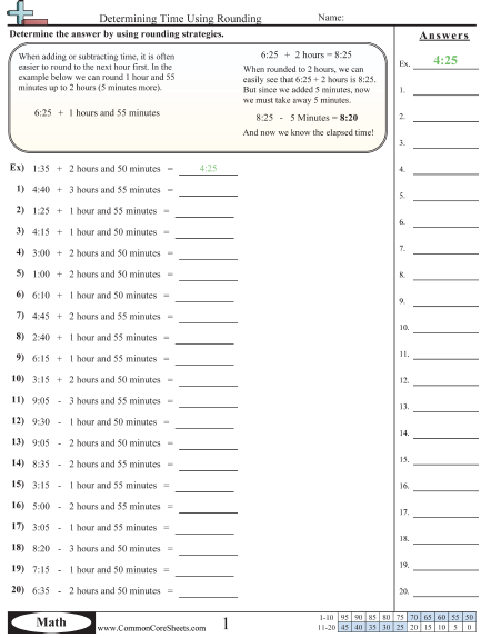 3.md.1 Worksheets - Determining Time (Using Rounding) worksheet